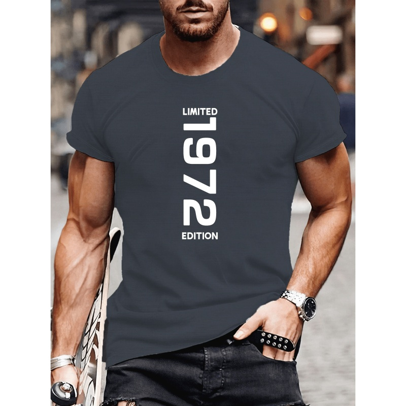 

Men's Casual Round Neck Short Sleeve T-shirt, Limited Edition 1972 Year Print, Fashion Trendy Style, Comfortable Top For Summer