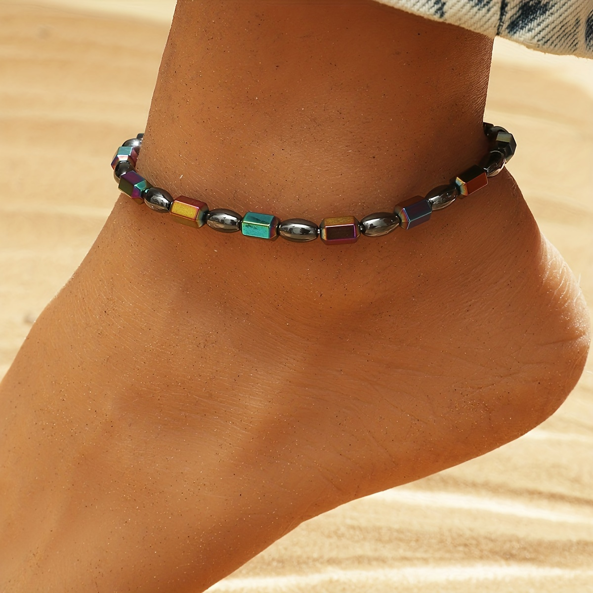 

Multicolored Natural Stone Ankle Bracelet, Elegant Bohemian Style Women's Elastic Anklet, Ideal Gift For Her - Perfect For Festive Occasions