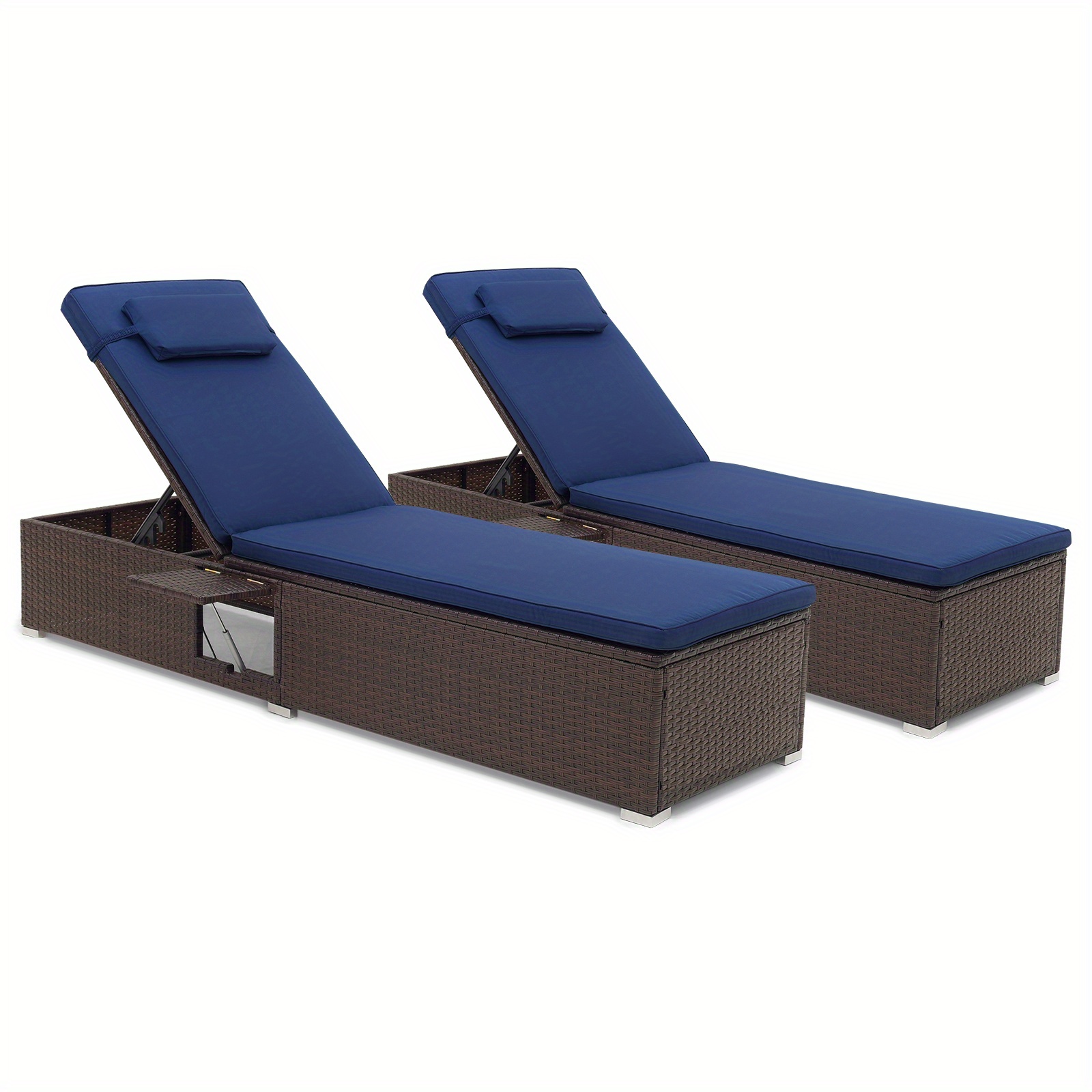 

2pcs Patio Chaise Lounge W/ 6-level Backrest Comfy Seat Cushion & Headrest