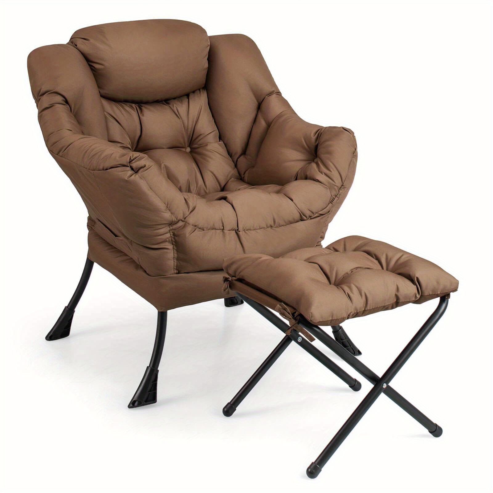 

Lazy Sofa Chair Accent Leisure Armchair With Folding Footrest & Storage Pocket
