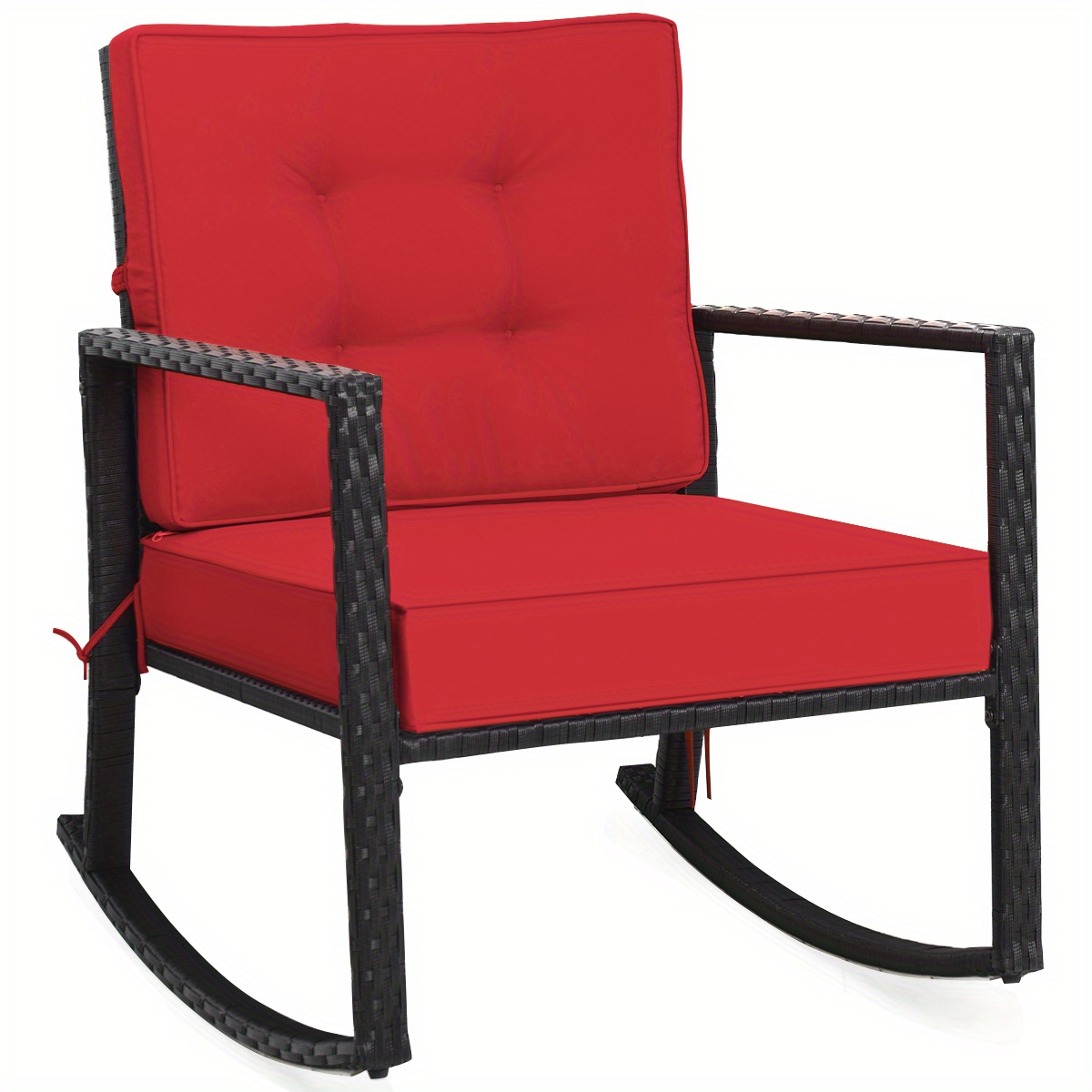 

Patio Rattan Rocker Chair Outdoor Glider Wicker Rocking Chair Cushion Lawn Red