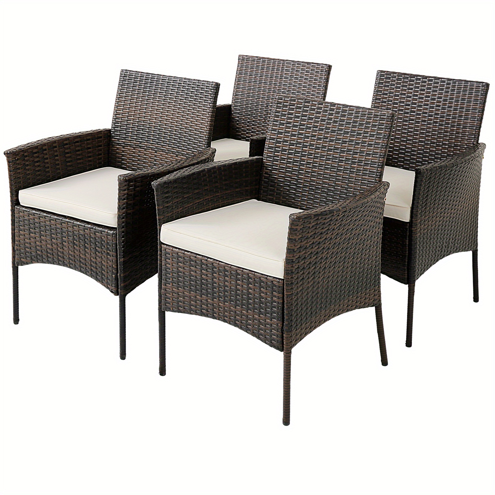 

Set Of 4 Patio Rattan Dining Chairs Cushioned Seat Curved Armrests Outdoor Porch