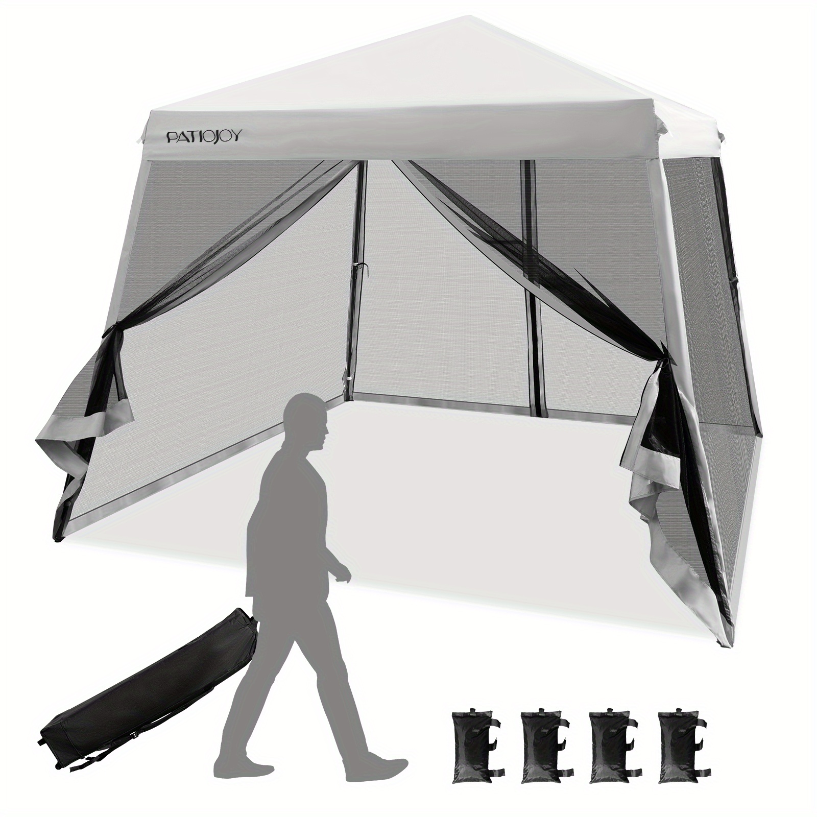 

10x10ft Patio Outdoor Instant Pop-up Canopy Slant Leg Mesh Tent Folding Grey