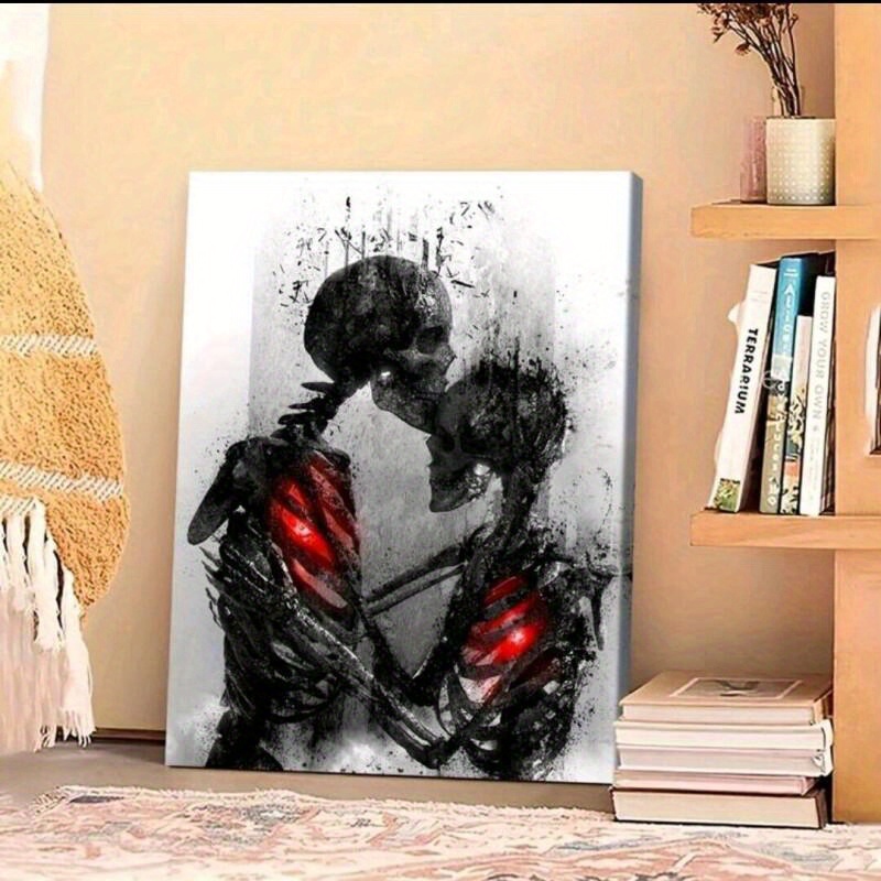 

kiss Of Death" Skeleton Love Wall Art Canvas 30x40cm, Framed - Thickness 1.5 Inch