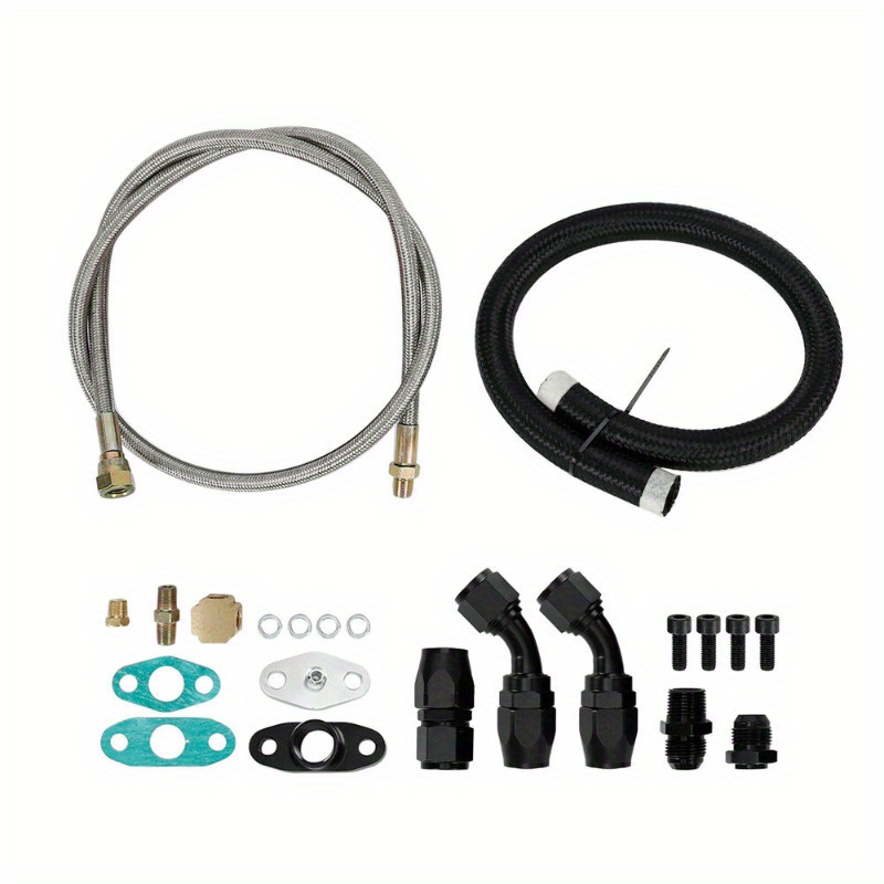 TEMU Turbo Oil Drain Return & Feed Line T3 T4 T04e T60 T61 T70 Complete Kit Black