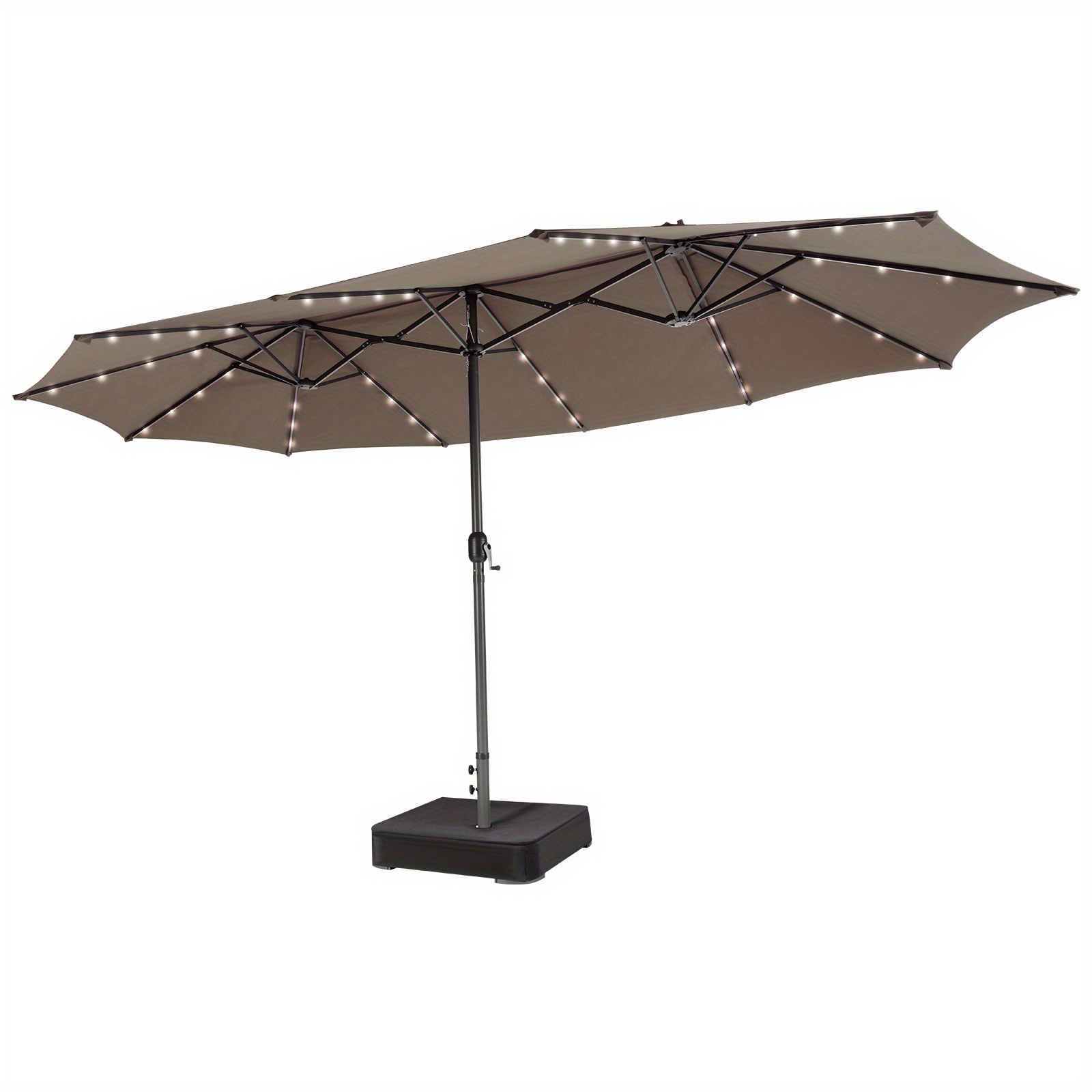 

15ft Double-sided Patio Umbrella 48 Solar Led Lights Crank & Base Outdoor Coffee