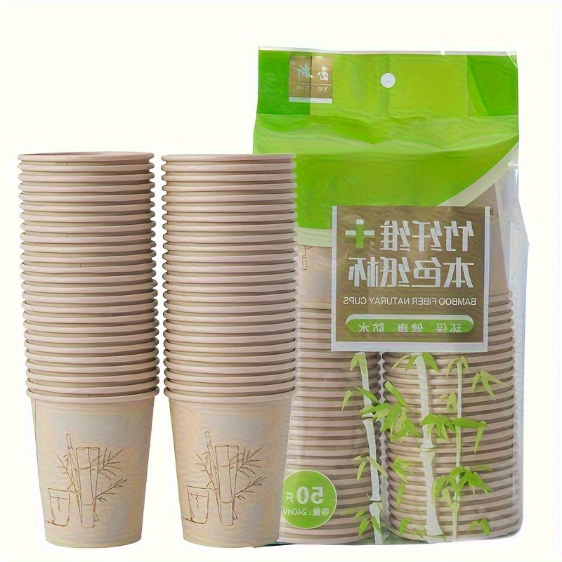 

50pcs/100pcs Thickened Paper Fiber Paper Cup Disposable Paper Cup Natural Bamboo Fiber Cup 50 Pieces Of Office Food Grade Water Cup