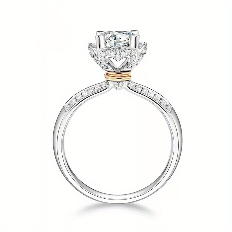 TEMU Elegant 1ct Moissanite Floral Ring In 925 Sterling Silver - Sophisticated Vintage Style, Ideal For Daily Wear & , Perfect Gift For Her With Gift