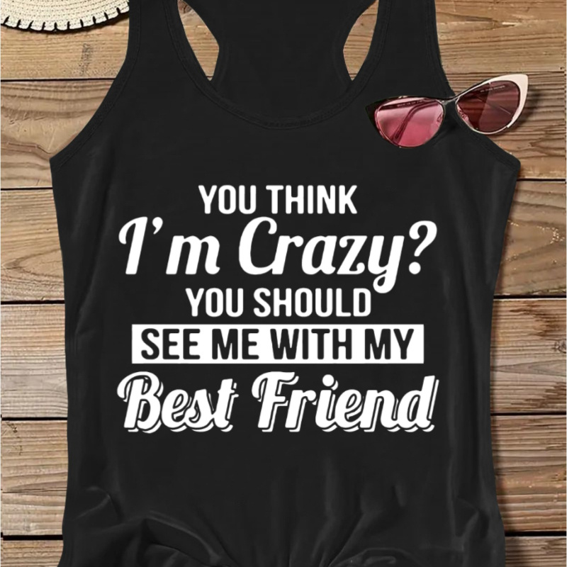 

Letter Print Casual Vest T-shirt, Round Neck Racer Back Stretchy Sports Tank Top, Women's Activewear