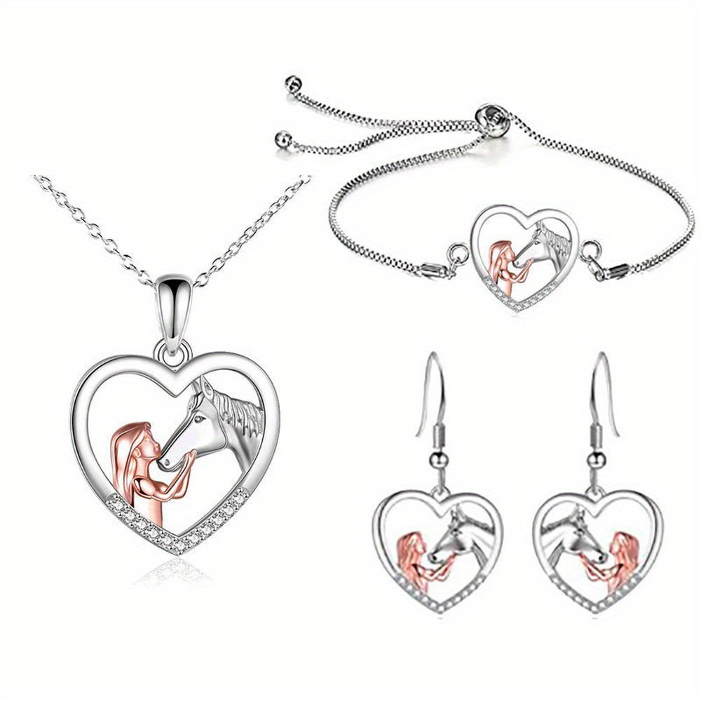 

Set Of 4 Of Girl And Dual-color Pendant Necklace, , And Bracelet. A Ladies' , Christmas, Commemorative Jewelry Set.