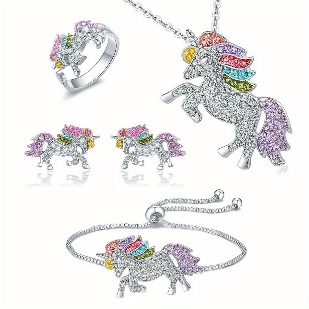TEMU Set Of 5 Pendant Necklaces, Bracelets, Earrings, And Rings For Decoration, A Creative Cartoon-themed Gift For Ladies' Holiday Parties.