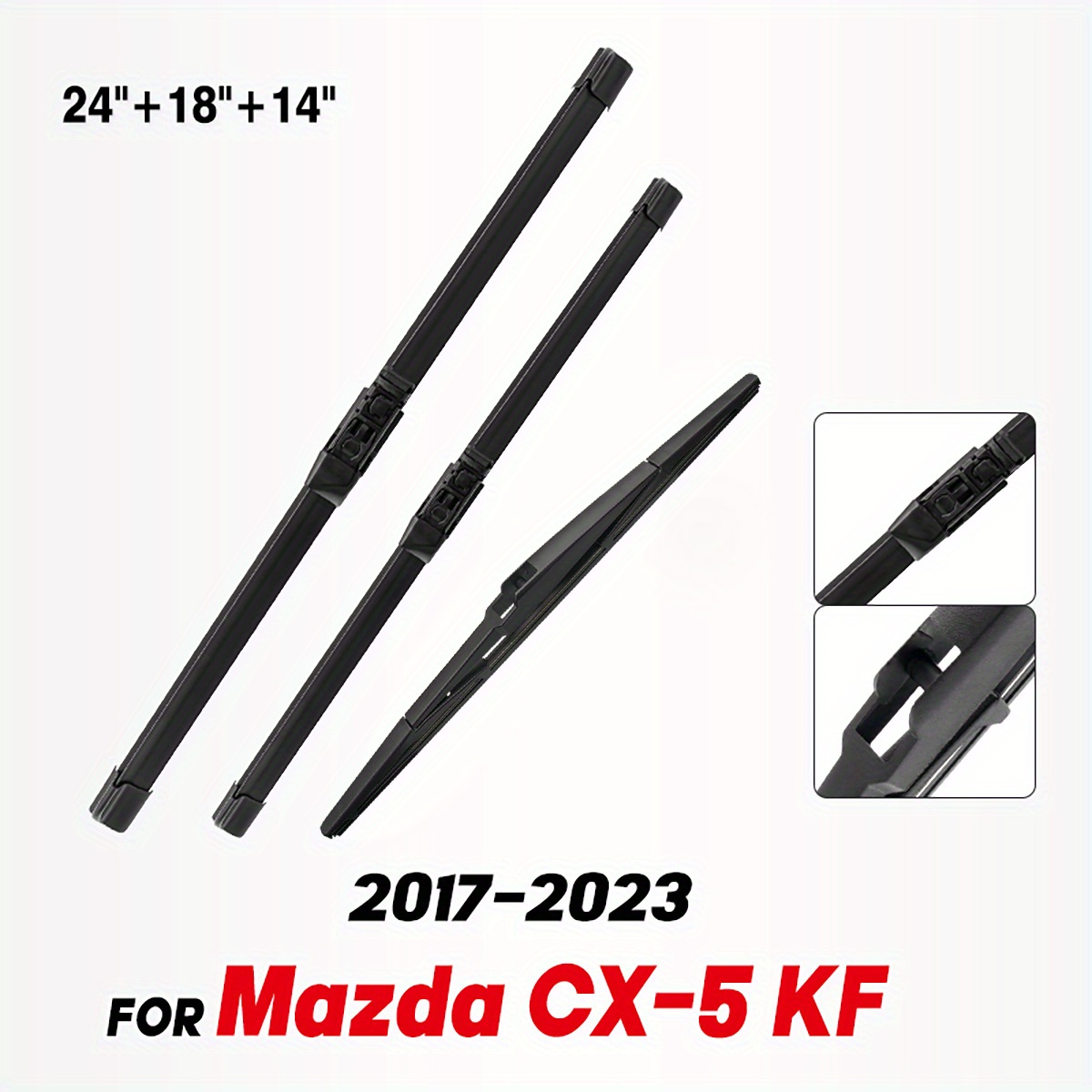 TEMU Jeu d'essuie-glaces et arrière LHD pour Mazda KF 2017-2023 - Balais de pare-brise, hayon et vitres (24", 18", 14")