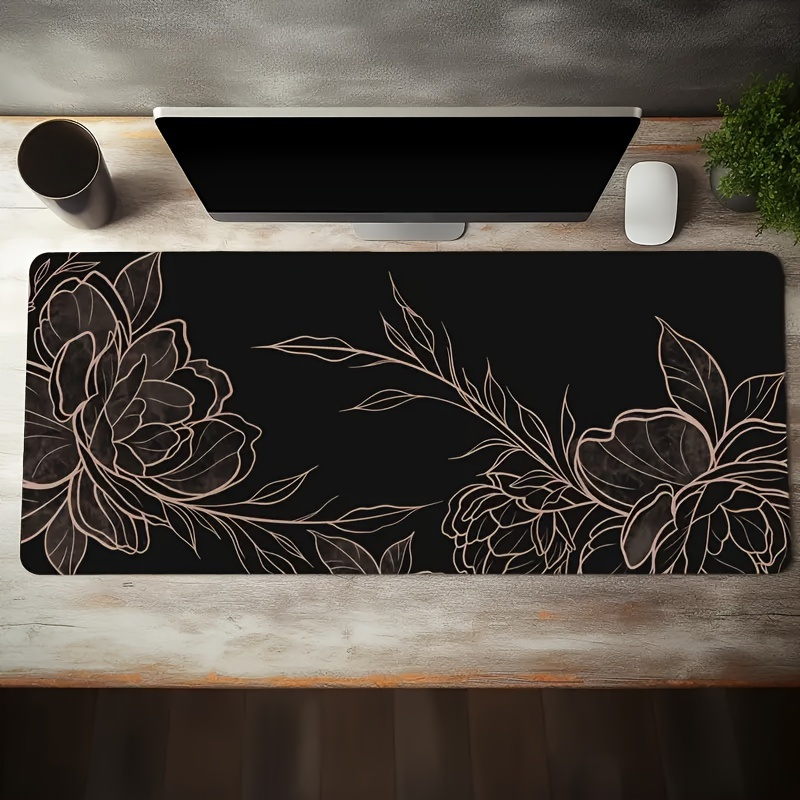 

1pc Beautiful Flowers Large Gaming Mouse Pads For Desk, Black Office Desk Mat With Non-slip Rubber Base, Stitched Edge Mousepad, Xxl 31.5*15.7in, For Work, Game, Office Gift