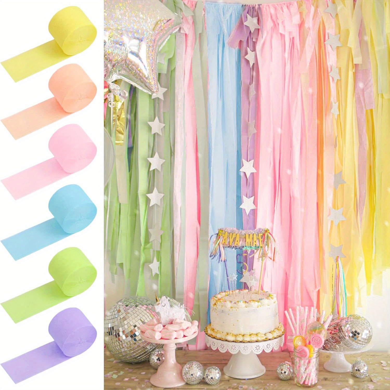 

en Crépon 6 Rouleaux Pastel pour Anniversaire, Douche de Sexe, Mariage, de Diplôme, Fête des Mères, Décorations de Pâques, Loisirs Créatifs DIY