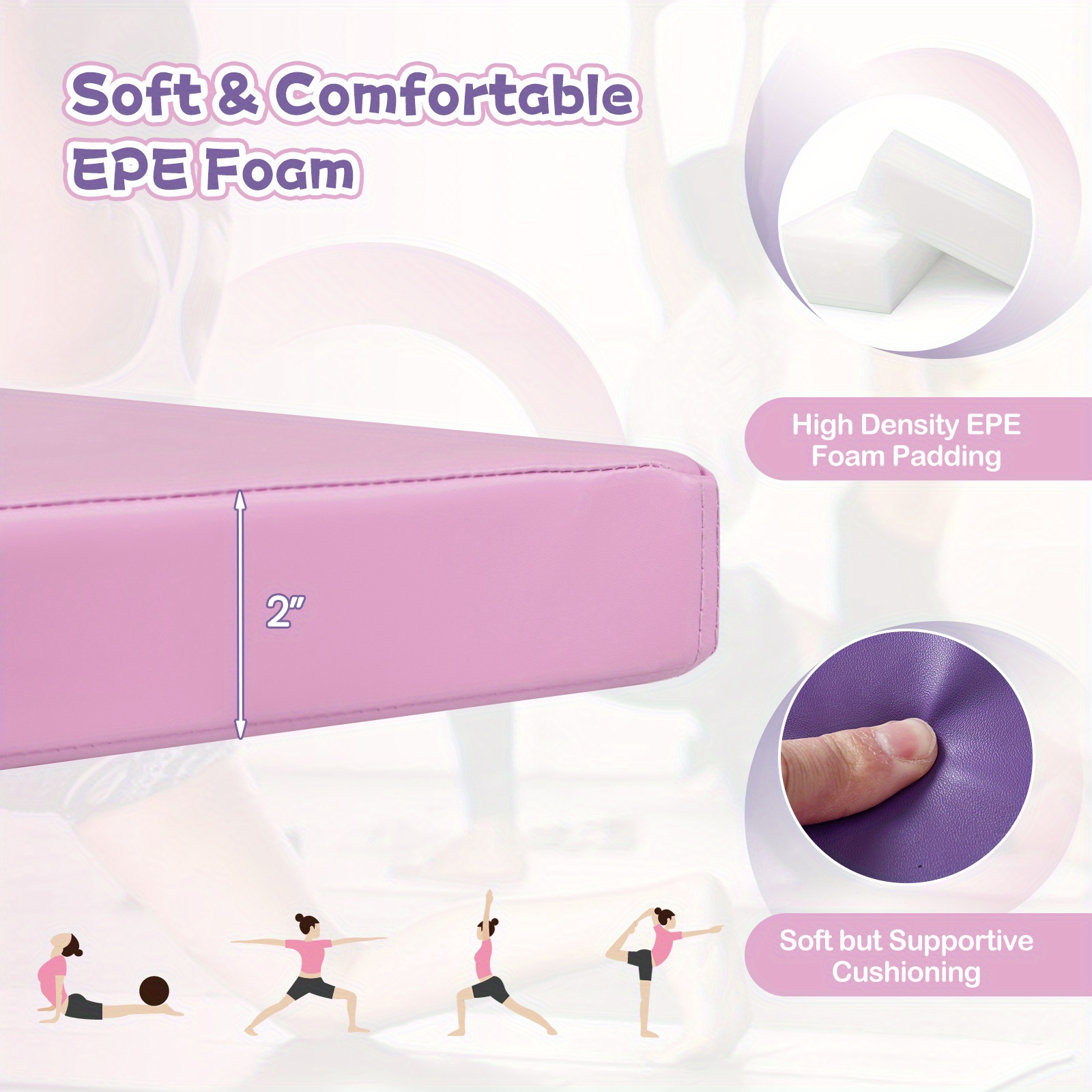 Tapis De Gymnastique Pliable TREXO 195 X 80 X 5 Cm – 4 Panneaux, Mousse EPE, Similicuir Rose, Poignée De Transport