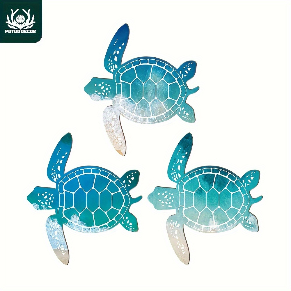 

Putuo Decor, Set Of 3 Sea Turtle Wood Sign, Rustic Wooden Plaque Wall Art Decoration For Home Beach House Club Bedroom