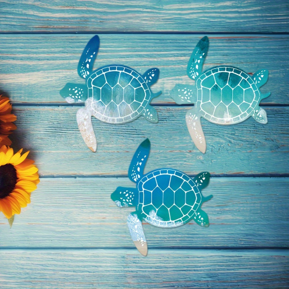 

Set Of 4 Putuo Decor Sea Turtle Wooden Signs - Teal & White, Rustic Wall Art, No Power Needed, Home, Bedroom & Club Decor, Turtle Decor