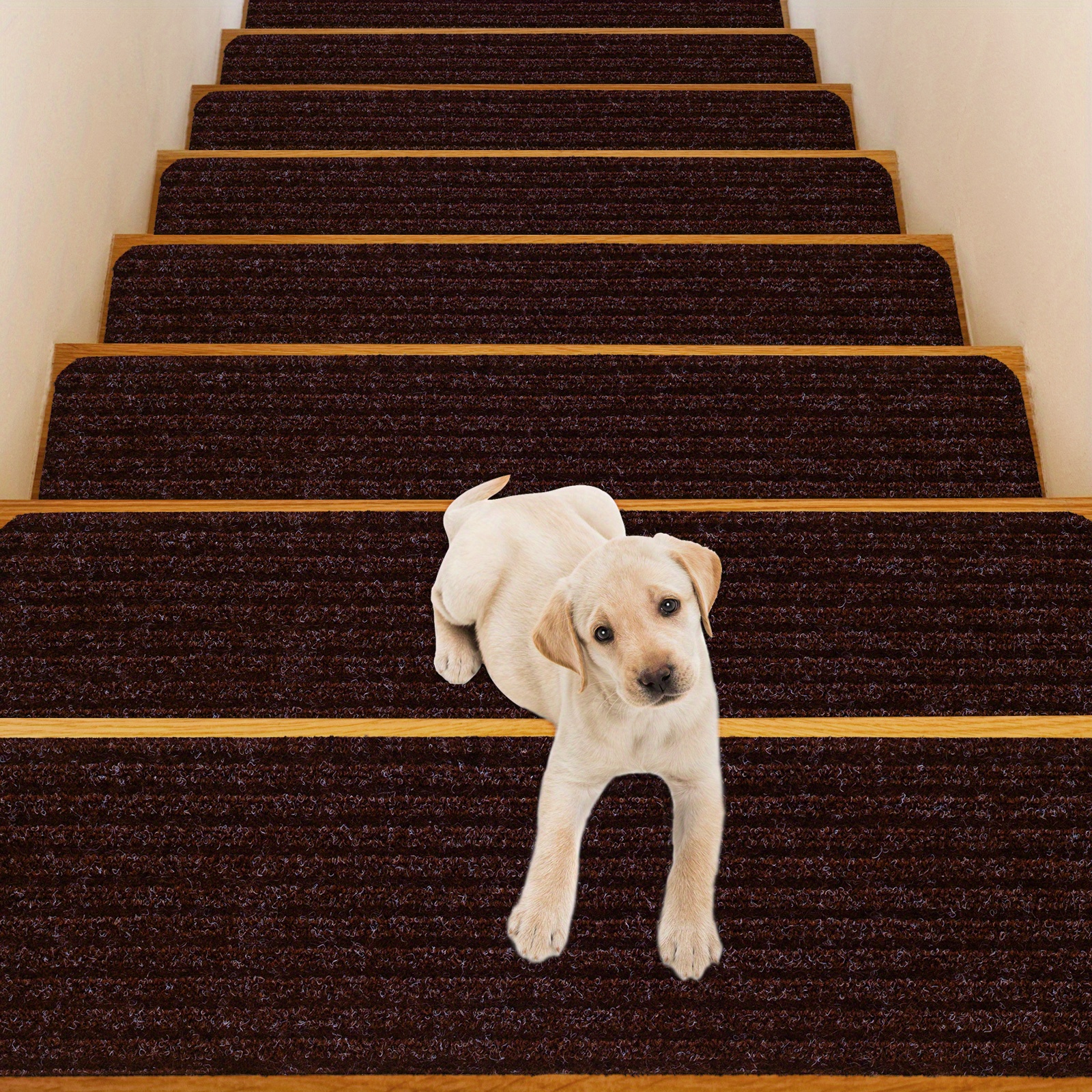 

Lifezeal 15 Pcs Slip-resistant Stair Mats 30" X 8" Non-slip Stair Treads Carpet Brown