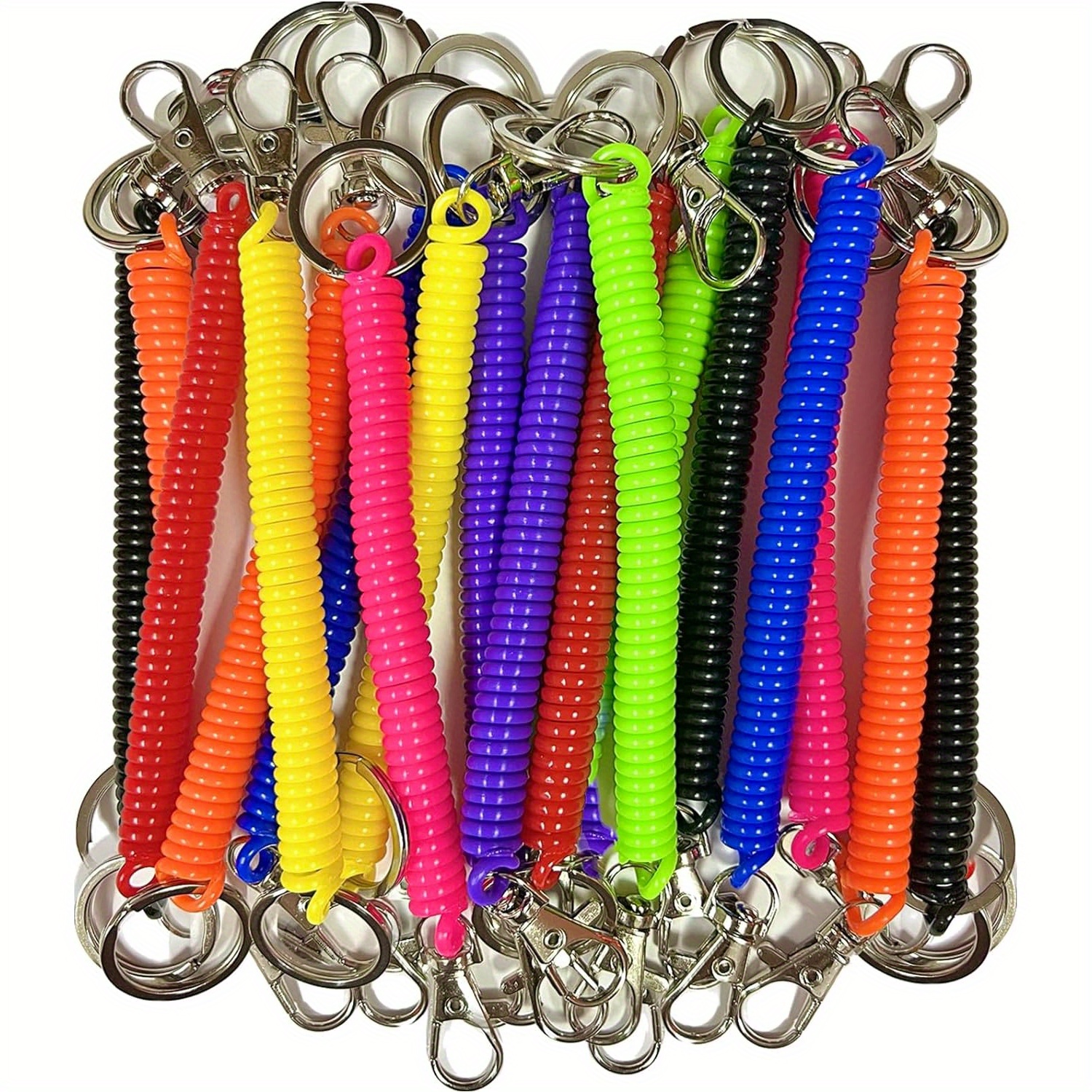 

16-piece Retractable Coil Keychains - Theftproof, Anti-lost Stretch Cord With Rings & Bracelet For Keys, Wallets, Cellphones - 8 Vibrant Colors