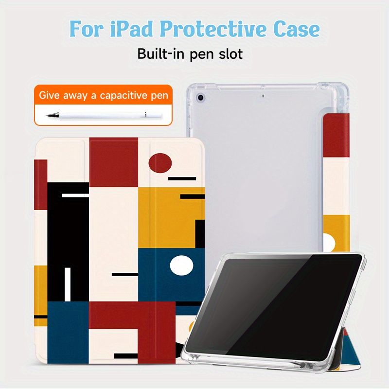 

2-piece Set Of Colorful Square Pattern Protective Cases With A Stylus, Suitable For Ipad 9.7/10.2/10.5/10.9/pro11/10th Generation Protective Cases