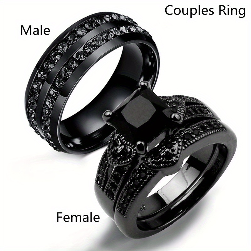 

2 Classic Luxury Couple Rings, Fashionable Men's Wide Edged Glossy Inlaid Artificial Zircon Rings, Party Engagement And Wedding Jewelry