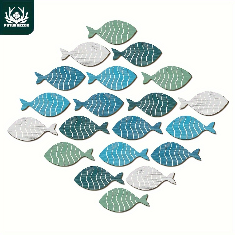 

Putuo Decor 20pc Fish Wooden Sign, Ocean Style Minimalism Wall Art Decor For Home Cafe Coffee Shop Office Living Room