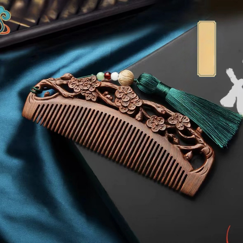 

Vintage Sandalwood Hair Comb - Double-sided Carved, Portable Wooden Hairbrush For All Hair Types, Ideal For Styling & Scalp Massage
