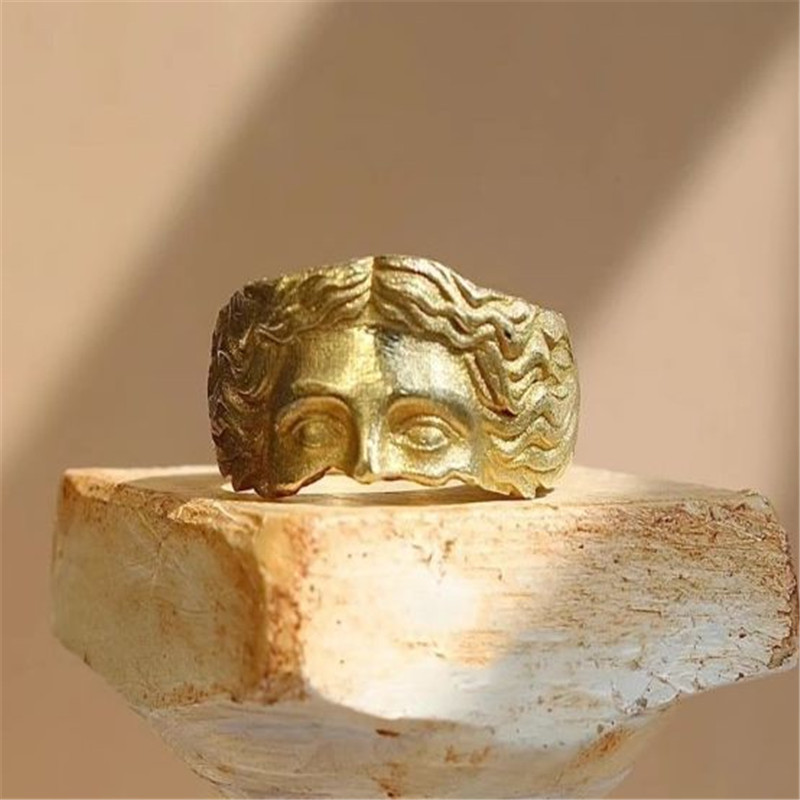 

1pc Vintage Fashion Design Golden Half Face Open Ring Jewelry Finger Band Gift For Men