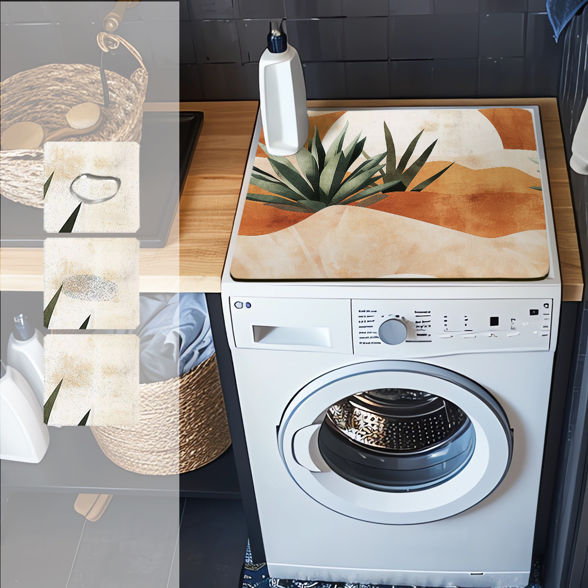 bohemian sun and agave plant washing machine dust cover 60cm x 50cm kitchen and bathroom accessories details 1