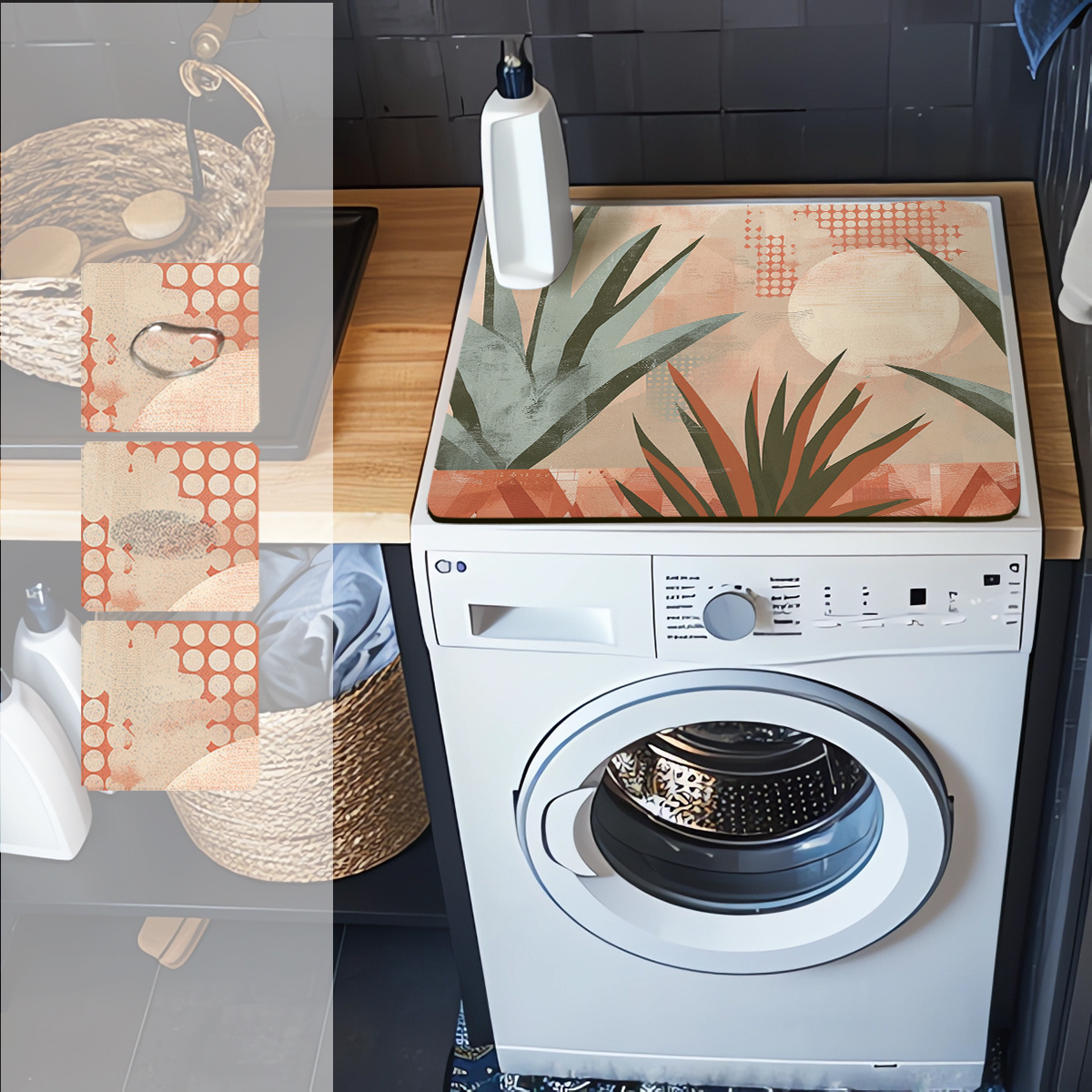 bohemian sun and agave plant washing machine dust cover 60cm x 50cm kitchen and bathroom accessories details 7