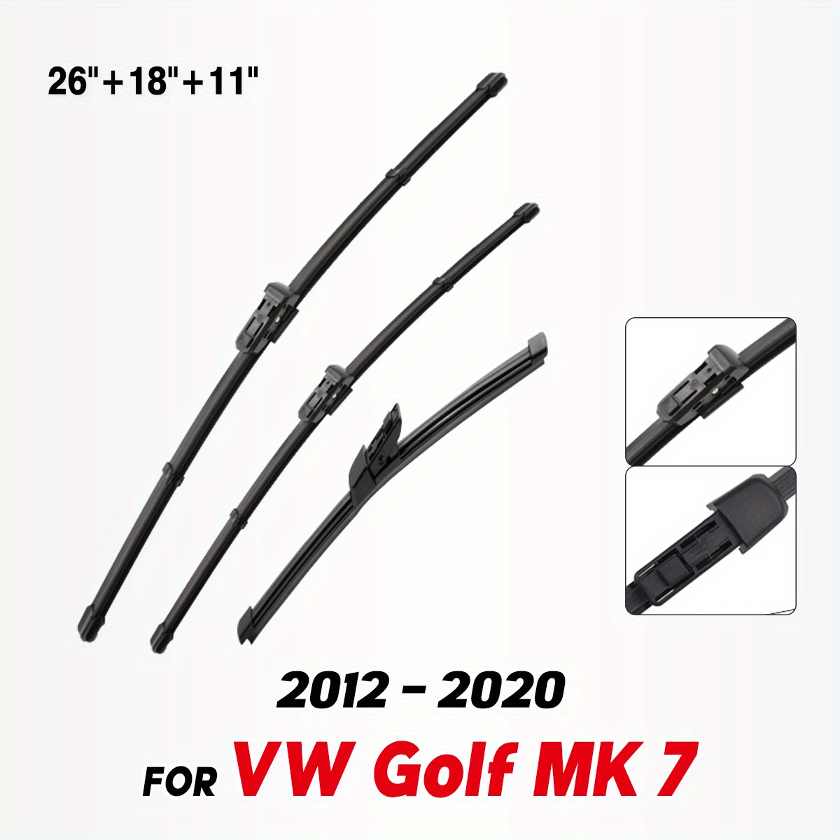 TEMU Set Of Front And Rear Wiper Blades For Vw Golf Mk 7 From 2012 To 2020, Including 26", 18", And 11" Windshield Brushes