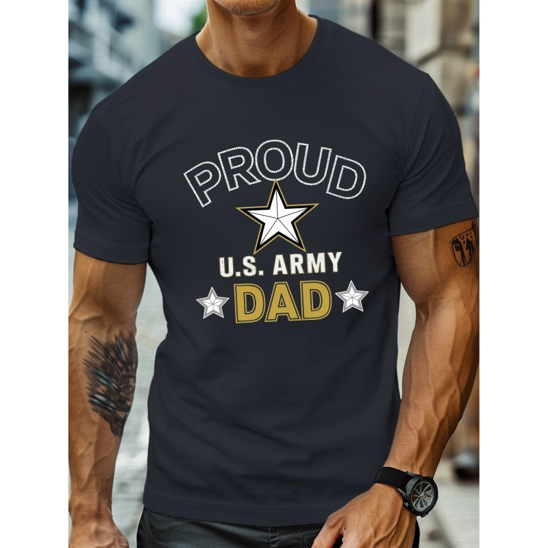 

Men's Plus Size Fancy Letter Proud U.s. Army Dad Print Crew Neck T-shirt, Casual Comfy Tee, Trendy Short Sleeve Top For Summer Daily Wear