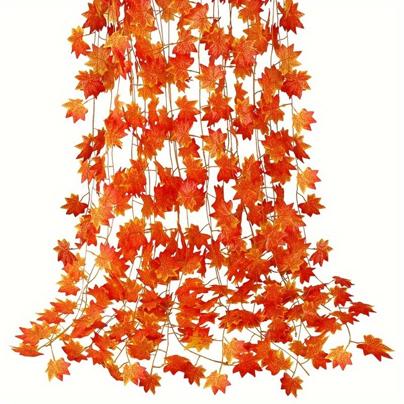 

3-pack Artificial Maple Leaf Garlands - 8.2 Ft Autumn Hanging Vines, No Feathers, Power-free, Freestanding Plastic Fall Leaf Decorations For Home, Wedding, Thanksgiving, Fireplace Party