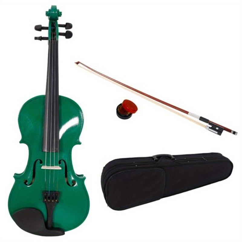 

New 4/4 Acoustic Violin Case Bow Rosin Green