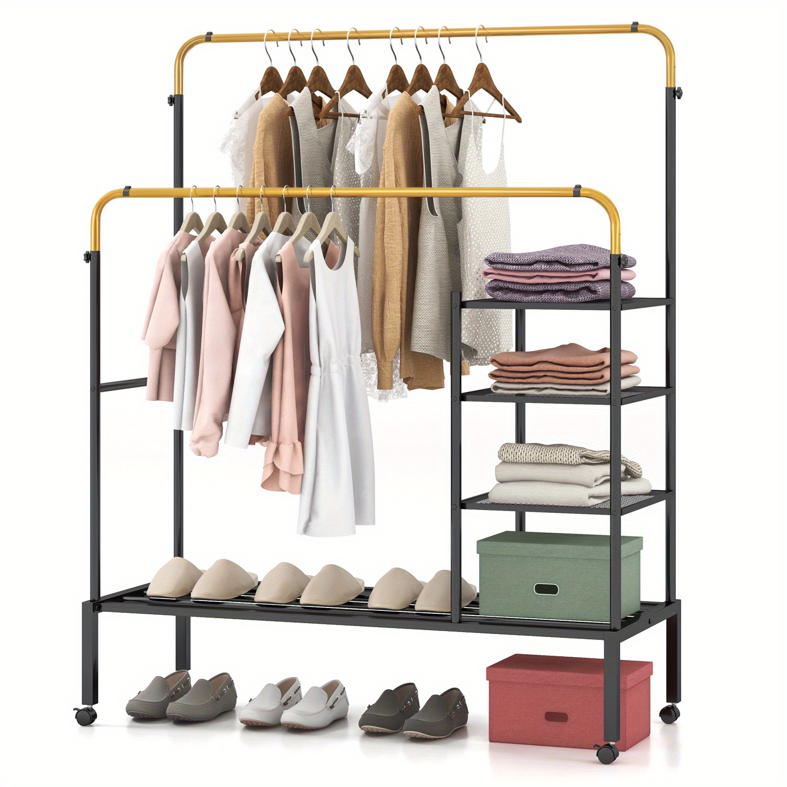 

Lifezeal Rolling Clothes Drying Rack Double Rods Garment Rack With Height