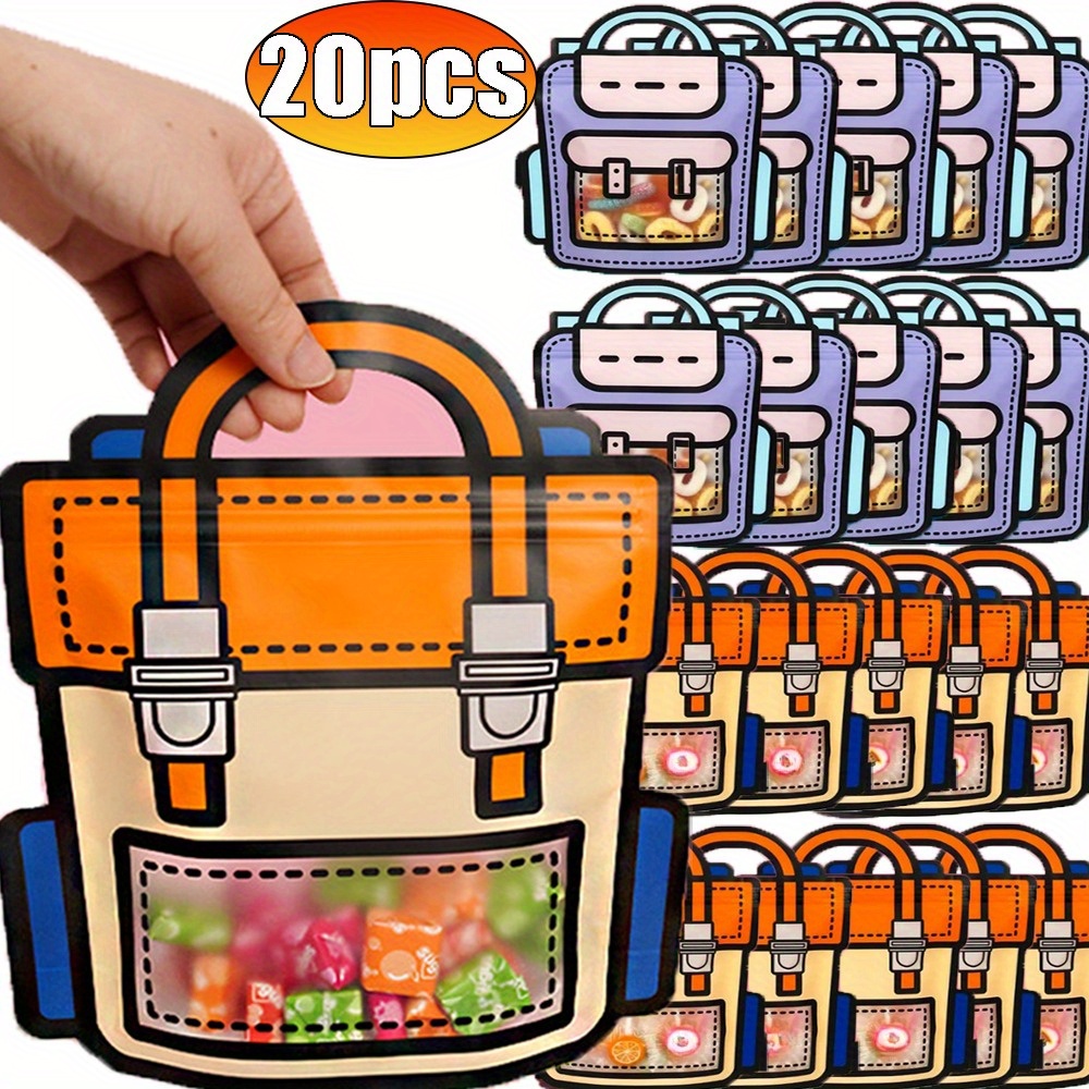 

20pcs, Schoolbag-shaped Plastic Seal Bags, Candy Packaging, Reusable Party Handbag Gift Bags For Birthday Treats And Favors