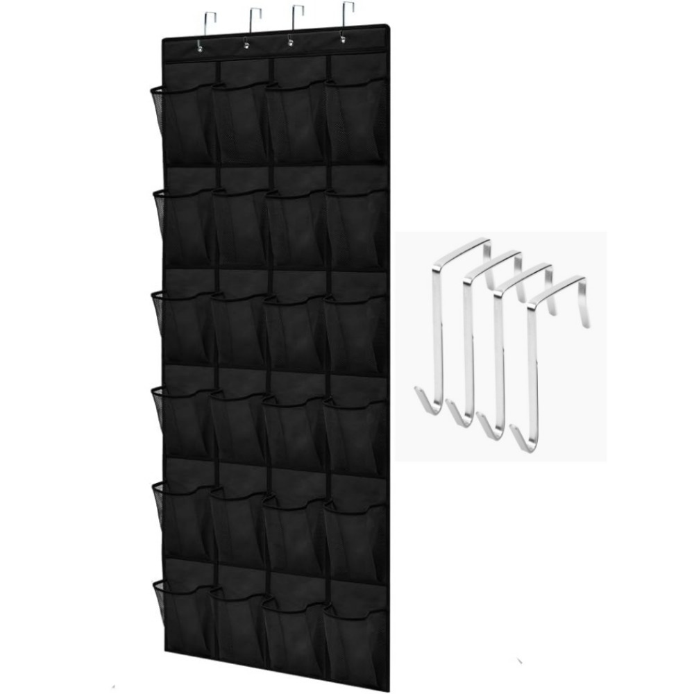 

Slip Resistant Breathable Space Saving Mesh Large 24 Pocket Shoe Organizer, Up To 40 Pounds, Over The Door, Sturdy Closet Storage Rack Hangs On Closets For Shoes, Sneakers, Black