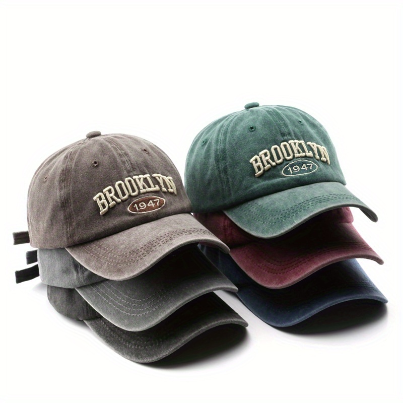 

Unisex Retro Washed Baseball Caps With Brooklyn 1947 Embroidery, Adjustable Fit, 100% Polyester, Urban Theme With Woven Craftsmanship, Snapback With Sun Protection
