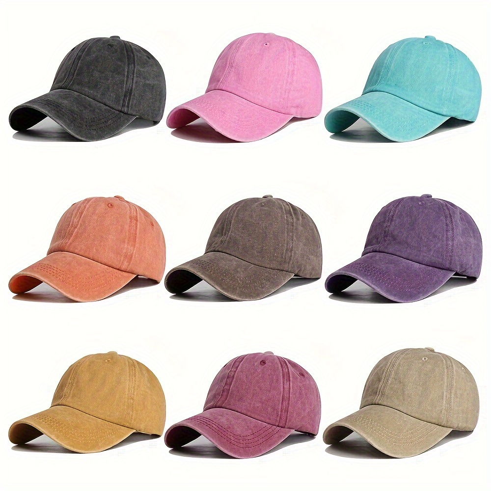 

2-piece Vintage Washed Denim Baseball Caps For Men & Women - Adjustable, Sun Protection, Casual Couple Hats In Black & Pink