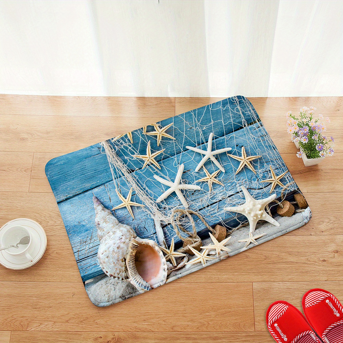 TEMU 1 pieza, Alfombra con estampado de de playa, Tapete de piso absorbente para baño, Alfombra de baño antideslizante, Tapete para pies de ducha y