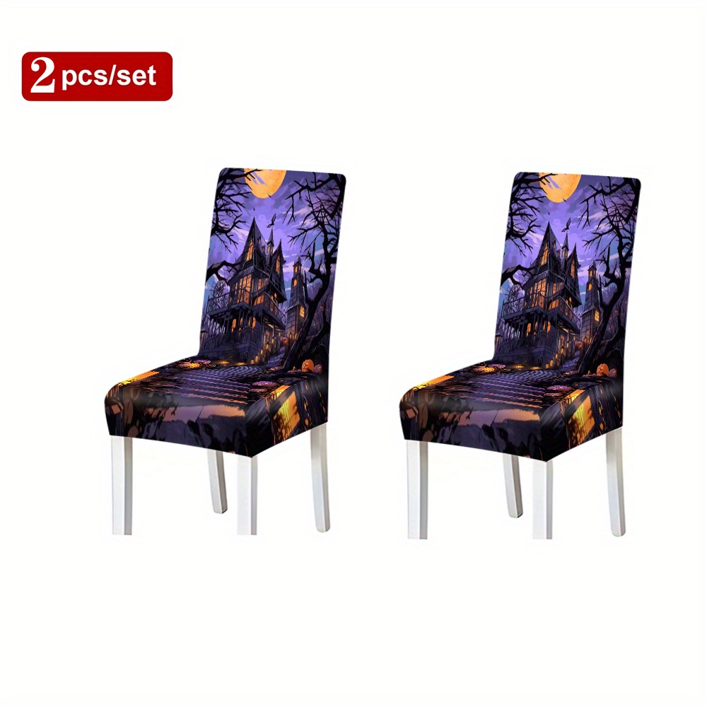 TEMU 2, 4, 6pcs, Halloween-themed Patterned Chair Covers, Stylish Elastic Dining Chair Covers With Anti-slip Features, Protective Covers For Dust