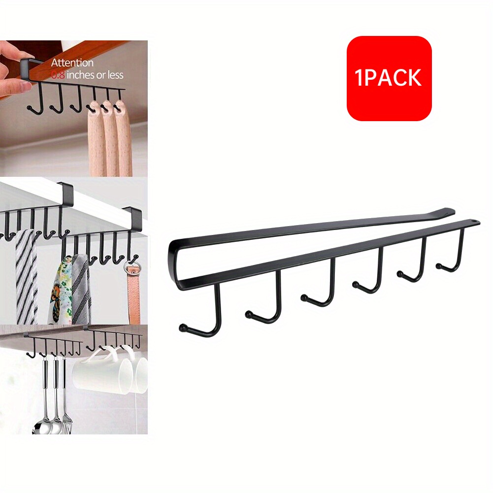 

1pc 6-hook Under Shelf Mug Holder - , No-drill Coffee Cup And Kitchen Utensil Organizer, Metal Storage Rack For Cabinet Or , Black