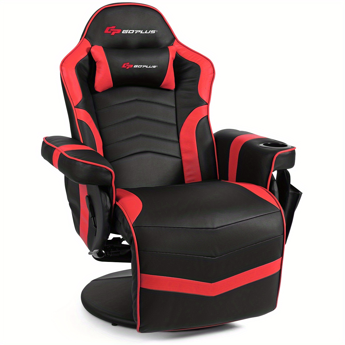 

Lifezeal Massage Gaming Recliner Reclining Racing Chair Swivel W/ Cup Holder & Pillow Red