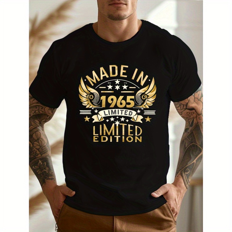 

Made In 1965 Print Short Sleeved T-shirt, Casual Comfy Versatile Tee Top, Men's Everyday Spring/summer Clothing