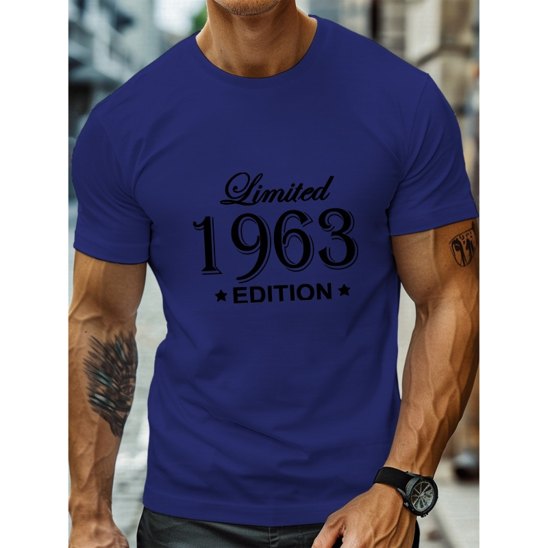 

Limited 1963 Edition Letters Print Men's Casual Crew Neck Short Sleeve T-shirt, Trendy Comfy Street Fashion For Summer, Versatile Lightweight Top