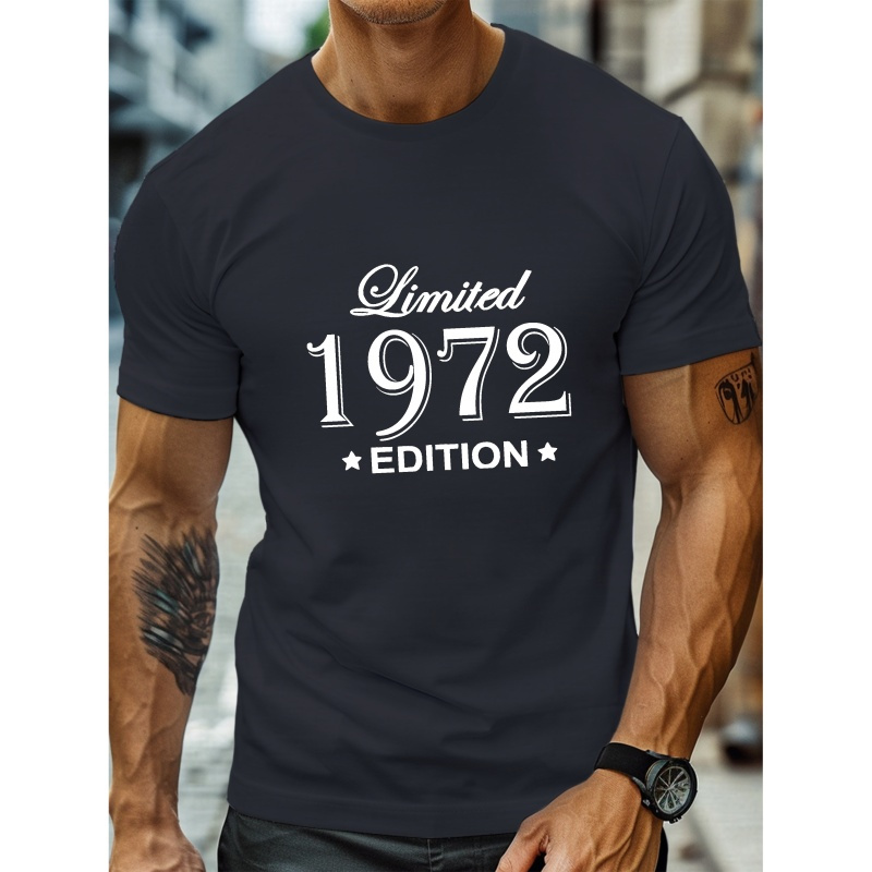 

Limited 1972 Edition Letters Print Men's Crew Neck Short Sleeve T-shirt, Summer Comfy Trendy Clothing For Outdoor Fitness & Daily Wear