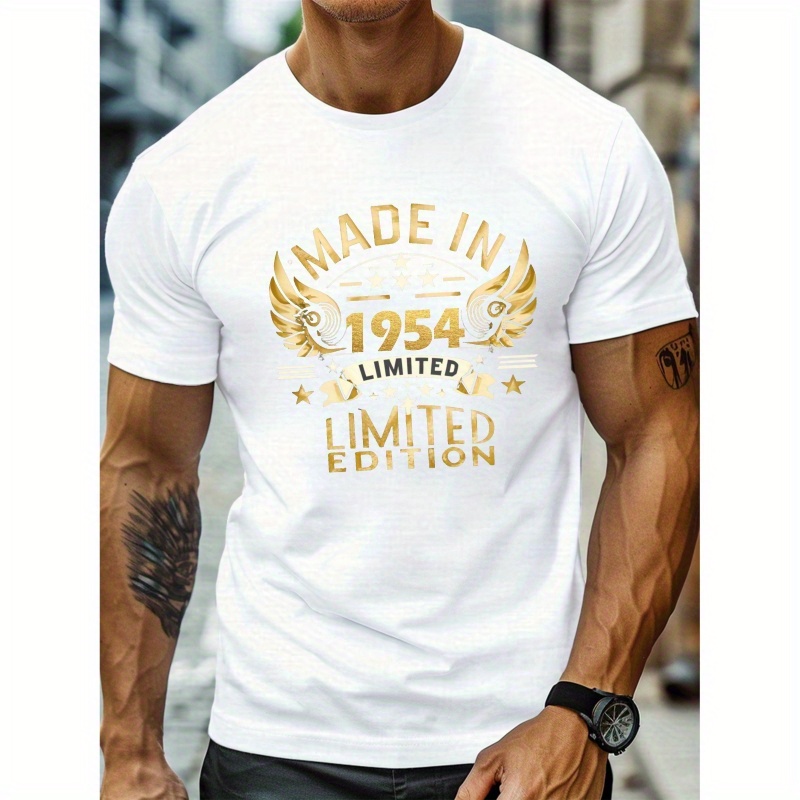 

Made In 1954 Limited Print Short Sleeved T-shirt, Casual Comfy Versatile Tee Top, Men's Everyday Spring/summer Clothing