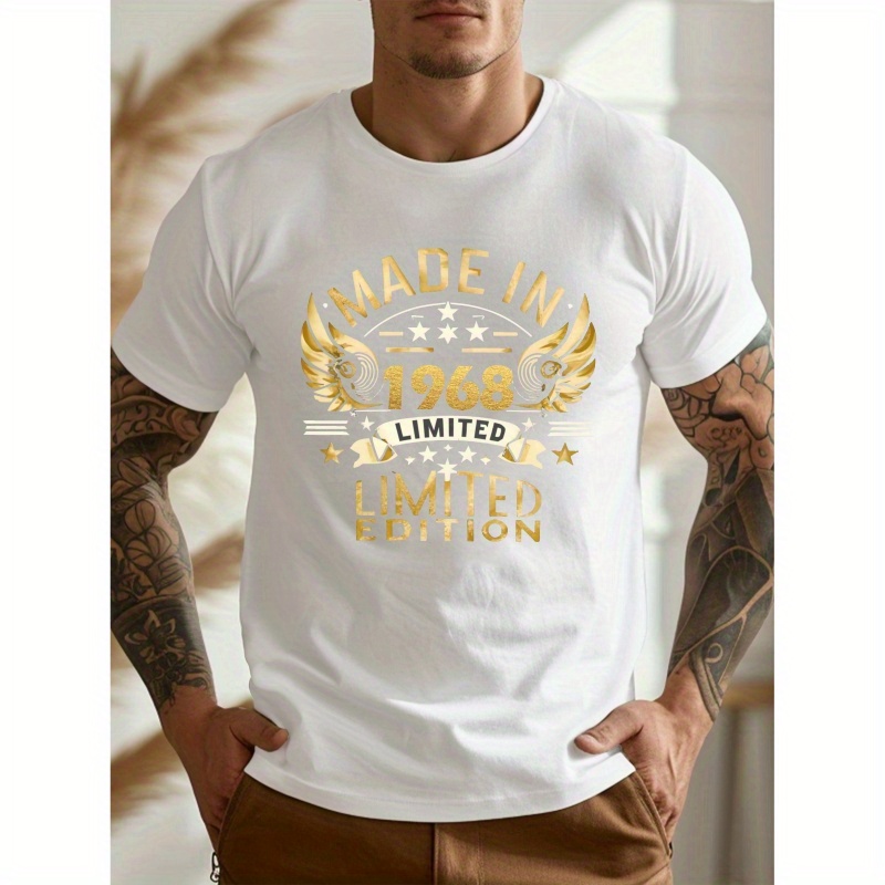 

Made In 1968 Limited Print Short Sleeved T-shirt, Casual Comfy Versatile Tee Top, Men's Everyday Spring/summer Clothing