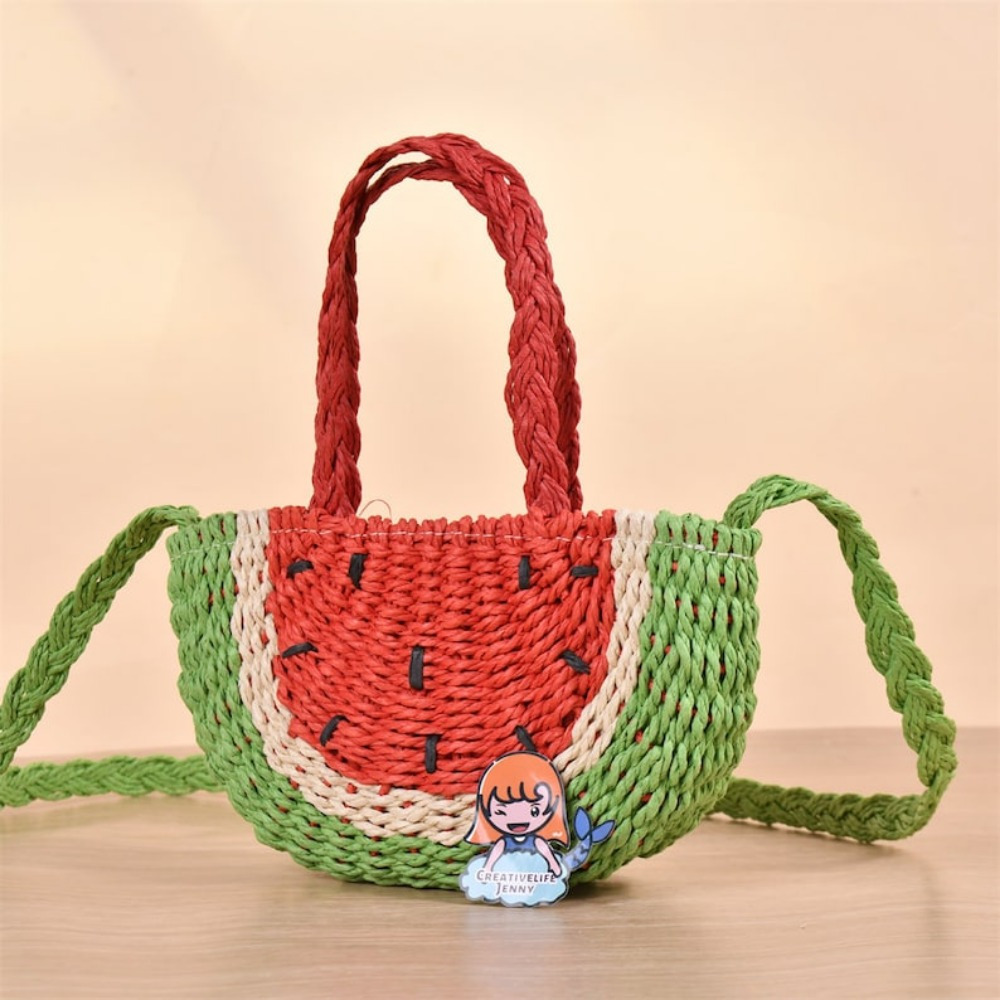 Sac Bandoulière Femme En Paille Rouge Et Blanc - Fourre-tout Moyen Avec Chaîne Et Doublure
