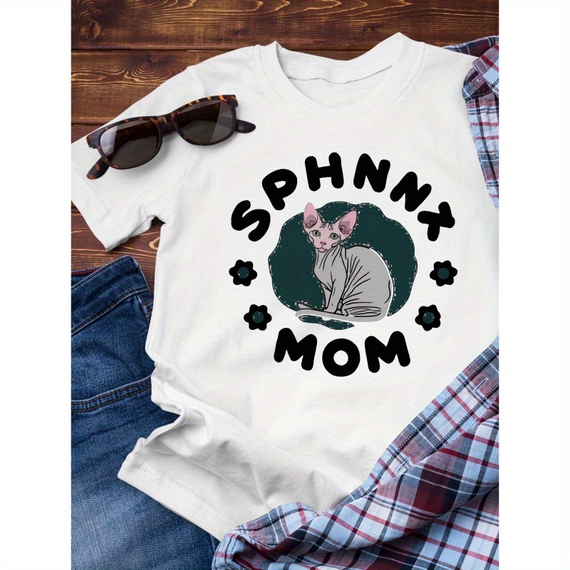 

Cute Cartoon Sphynx Mom Sphynx Graphic Print, Men's Crew Neck Short Sleeve T-shirt, Casual Comfy Lightweight Top For Daily And Outdoor Wear